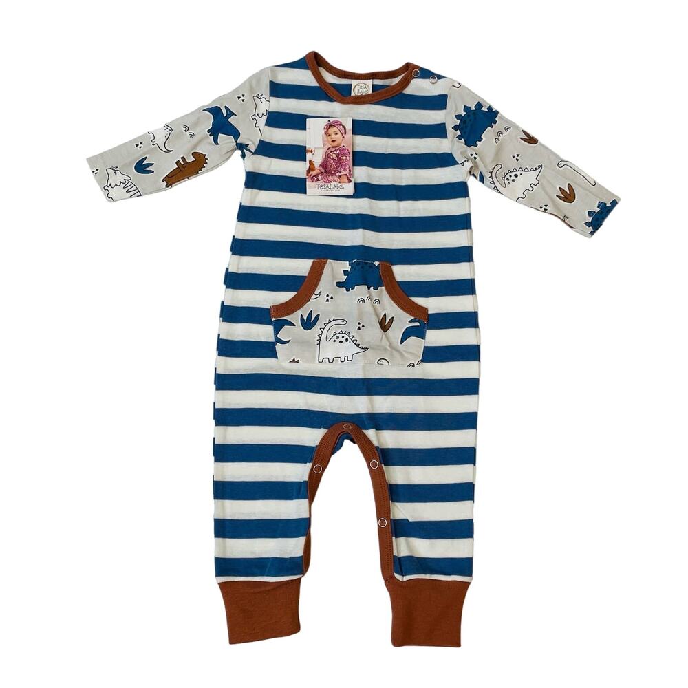 NWT Tesa Babe 9-12M Dino Striped Romper